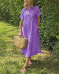 Vestido midi a rayas de mujer con botones