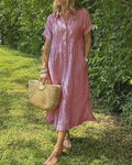 Vestido midi a rayas de mujer con botones