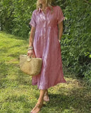 Vestido midi a rayas de mujer con botones