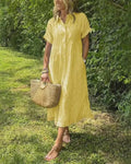 Vestido midi a rayas de mujer con botones