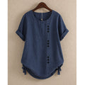 Blusa de algodón de manga corta con botones asimétricos