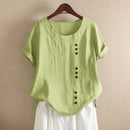 Blusa de algodón de manga corta con botones asimétricos