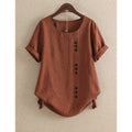 Blusa de algodón de manga corta con botones asimétricos