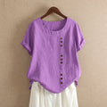 Blusa de algodón de manga corta con botones asimétricos