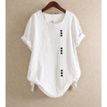 Blusa de algodón de manga corta con botones asimétricos