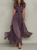 Vestido largo de fiesta con detalle de encaje y cintura fruncida